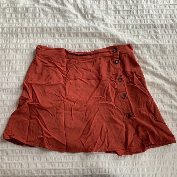 Pull&Bear Side-Button Orange Mini Skirt - Picture 1 of 4